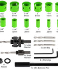 LifeIdeas Bi-Metal Hole Saw Kit, 22‑pc green set with 12 blades (3/4"–2-1/2"), mandrels, drill bits, hex key, case