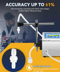 Automatic Liquid Filling Machine Makes Bottling A Cinch With One Touch Digital Control showing anti-drip nozzle and microcontroller for accuracy.