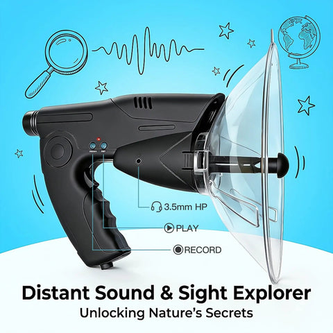 Parabolic Listening Kit With Bionic Ear And 8x Monocular, Kid Friendly Hearing Gear With Headphones, Durable ABS Build