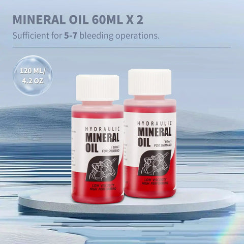 Two bottles of High Performance Bike Brake Mineral Oil Fluid 120ml 4oz for Shimano and Tektro hydraulic disc brakes.