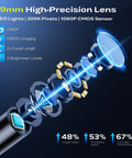 Borescope Camera With Light For Tight Spaces 4.3 Inch IPS HD Display Live View Inspection Camera With 50ft SemiRigid Cable Pro Grade High Definition 1920P Easy Snaking Access For Automotive Plumbing HVAC, 7.9mm lens diagram