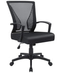 Ergonomic Mesh Office Chair With Dual Lumbar Support, swivel design, mid back, armrests, black finish, on wheels for smooth mobility.