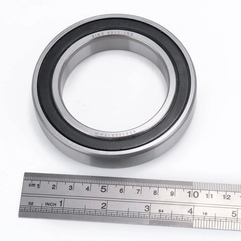 XiKe 6013-2RS deep groove ball bearing with rubber seal, 65x100x18 mm, pre-lubricated, top view.