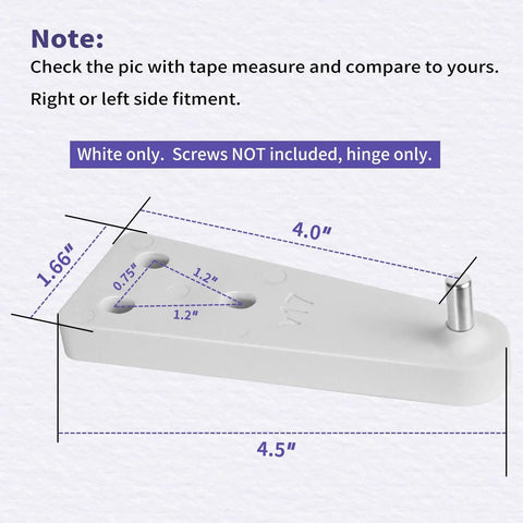 Top Freezer Hinge Replacement For Mini Compact Freezers Replaces 302985 And 303001 with measurements and white color
