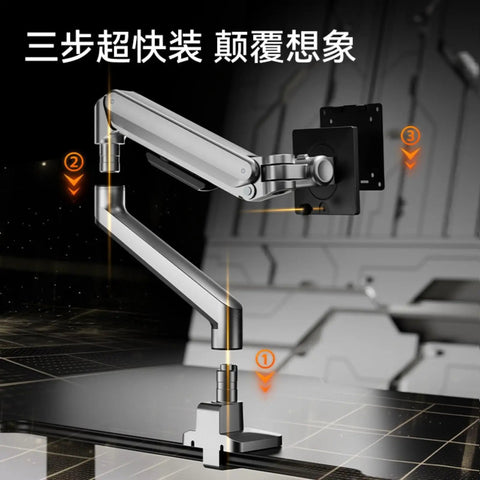 Premium Heavy Duty Monitor Mount Crafted With Rock Solid Articulating Arms And Seamless Glide Adjustment For Ultimate Desk Flex and ergonomic use, featuring a robust steel arm.