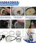 W10913953 installation steps for Rock Solid Washer Shift Actuator And Pulley Clutch Kit with drive belt for DIY repairs.