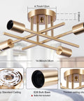 Six Light Sputnik Ceiling Chandelier Dope Modern Semi Flush Mount With E26 Base Brass Finish dimensions illustration