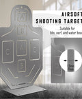Beefy All Metal Airsoft Target With Six Zone Silhouette A B C Hit Areas, Stainless Steel Black Lacquer Finish, 1.5mm thick