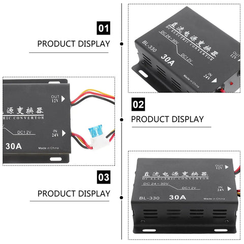 30A 360W Vehicle Voltage Converter 24V To 12V DC Power Supply With Memory Function And Aluminum Alloy Heat Dissipation, product display