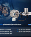 Front Wheel Hub Assembly 5 Lug Set For Toyota Camry Solara And Lexus RX300 AWD Non ABS Pair Drop In Ready Fits Camry 2.2L 2.4L RX300 AWD 1999 To 2003 displayed with components and installation diagram.