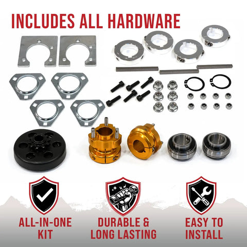 40 Inch Drift Trike Shaft Kit With 12 Axle Nuts And 4 Lock Collars, Aluminum Tubular Axle parts and hardware shown in image.
