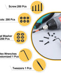 600 Pcs M3 Screws Set With Black Alloy Steel M3x6/8/10/12/16/20/25/30mm Screws, 12.9 Alloy Nuts, Bolts And Washers, Hex Socket Head, shown with tools.