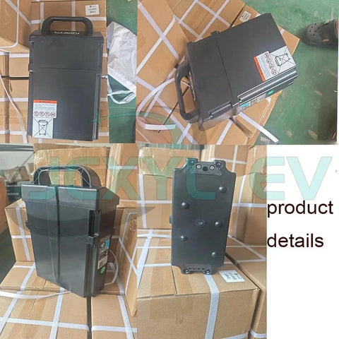 Power Up Your Fleet With This 24 Volt 20 Ah Pallet Jack Truck Battery featuring a black casing and handle for easy transport.