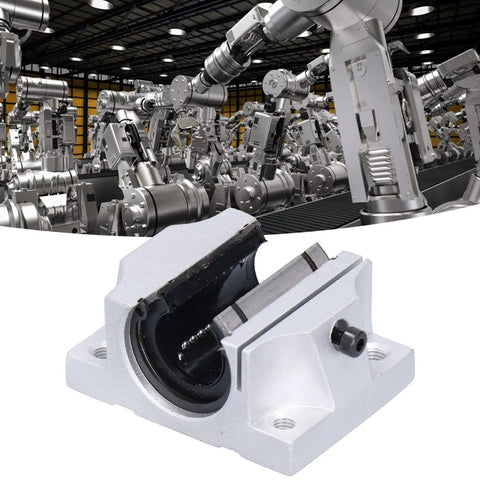 Aluminum Alloy 20mm Bore Linear Ball Bearing Slide Block With 68mm Length And Open Guide for CNC machines in a factory setting.