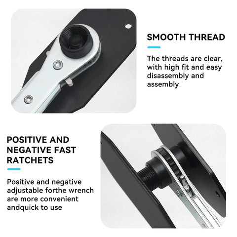 Close-up of Brake Caliper Compression Tool with 360 Rotating Ratchet, showing smooth thread and dual-action ratchet features.