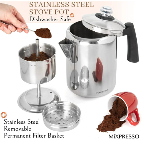 Stainless Steel Coffee Percolator For Stovetop 37oz 2 To 8 Cup Pot With Cool Touch Handle Perfect For Camping And Home Use Camp Stove Top Espresso Maker Easy Brew Rich Flavor Morning Boost.