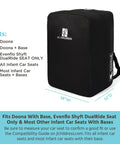 Elite Padded Travel Bag For Doona And Evenflo Shyft Dualride Infant Car Seats, black, dimensions listed, side view