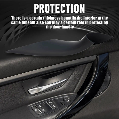 BMW Interior Door Pull Handle Cover Replacement For 3 Series 4 Series M3 M4 Models 2012-2019 installed, highlighting protection and fit