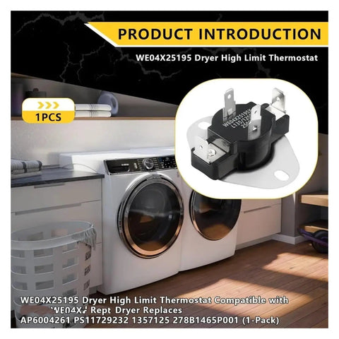 Dryer High Limit Thermostat WE04X25195 L135-125F Replacement Thermal Cutoff Protector For Dryers Precise Temperature Control To Prevent Overheating GE Compatible. 1pc black ceramic thermostat with metal terminals