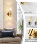 Modern Wall Sconce, Hardwired Wall Lamp for Bedroom Hallway Bathroom, Gold with frosted glass shade and metal base.