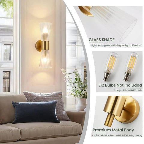 Modern Wall Sconce, Hardwired Wall Lamp for Bedroom Hallway Bathroom, Gold with frosted glass shade and metal base.