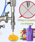 No Fuss Solid Build Single Head Stainless Steel Liquid And Paste Filling Machine Featuring Digital LCD Screen Anti Drip Spout, precise pouring.