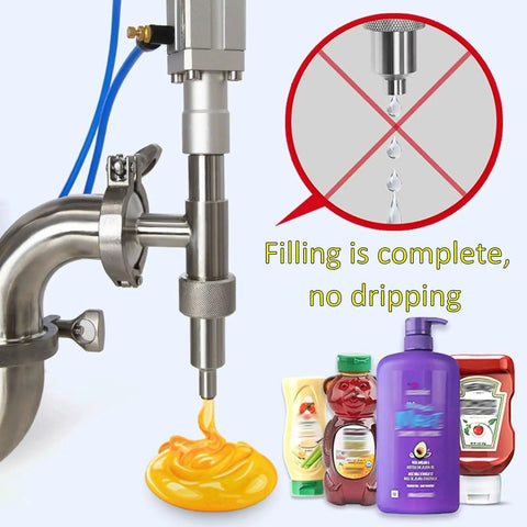 No Fuss Solid Build Single Head Stainless Steel Liquid And Paste Filling Machine Featuring Digital LCD Screen Anti Drip Spout, precise pouring.