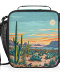 Front view of Desert Cactus Lunch Bag With Thick Insulation Leakproof Cooler Tote featuring desert landscape design.