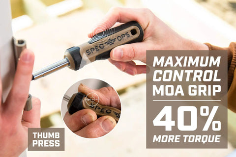 Hand holding Built Tough Multi Bit Screwdriver Featuring Double Sided Magnetized Tips And Ergonomic MOA Grip for precision use.