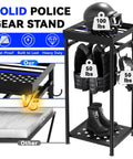 Heavy Duty Police Gear Stand With Four Strong Hangers For Handguns, Belts, Vests And Body Armor, Ideal Police Gift Black