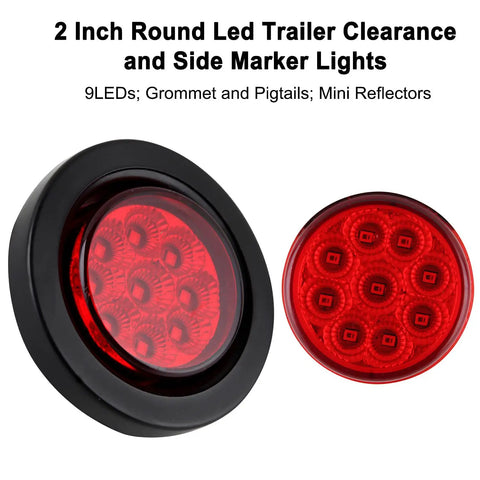 Trucker Grade 2 Inch Round LED Marker Lights 20 Pack Amber and Red With Reflectors Sealed Flush Mount Grommets close view
