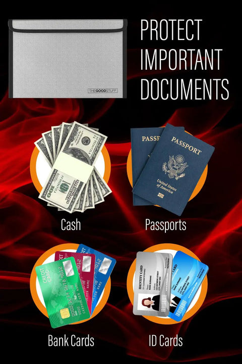 8x5 Inch Fireproof Document Bag With Zipper For Cash And Papers, 2000 Fahrenheit Rated Safe Money Bag with cash, passports, bank cards, ID cards