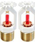 Top Tier Two Pack Pendent Fire Sprinkler Heads Built Hella Solid Featuring Half Inch Npt American Threads For Straightforward Residential Or Commercial Jobs Ul Cul Fm Certified Gear You Want with red bulb and gold fittings.