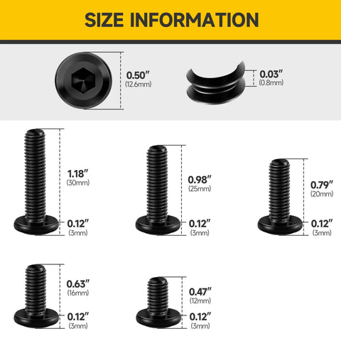 M6 Flat Head Hex Socket Cap Screws Set, 25 Pcs In 12, 16, 20, 25, 30 Mm Sizes, 304 Stainless Steel With Black Oxide