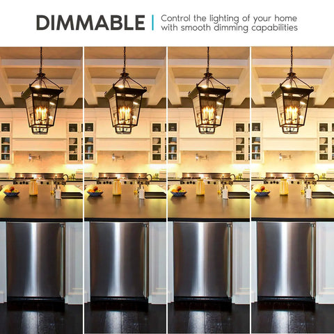 Five-Watt LED Candelabra Bulbs E26 Vintage Edison Filament used in dimmable lantern over kitchen island
