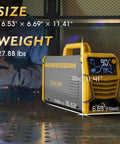 Beast Mode Six In One 200A AC DC TIG Welder With Pulse Dual Voltage 110V 220V IGBT Inverter, size and weight details displayed