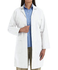 Women's White Lab Coat With Wrinkle Resistant Finish Size X Large Flattering Princess Seams Non Yellowing Buttons Three Convenient Pockets