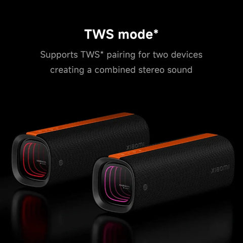 Boom Out Loud Party Bluetooth Speaker 50W Power, Waterproof Portable Wireless Audio, 26 Hour Playtime For Outdoor Ragers Sync Up To 100 Units Super Cool Design showing TWS pairing capability.