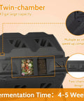Dual Chamber Tumbling Composter With 43 Gallon Capacity 360 Degree Spin BPA Free Garden Bin showing twin-chamber design