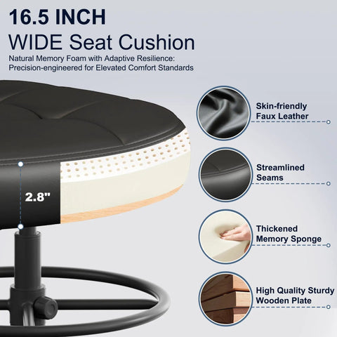 Ergonomic Drafting Chair With Footrest Ring For Standing Desk Setups Tall Armless Office Stool Faux Leather Cushion Detail