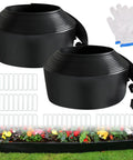 Flexible DIY Friendly Plastic Garden Edging Border 4 Inches Tall 80 Feet With 100 Metal Stakes displayed with gloves and flowers