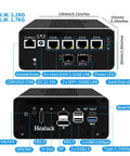 Core I5 1240P Mini Pc Built Tight For Rip Roaring Network Tasks With Dual Ten Gbe Sfp Firewall And Quad Point Two Five Gbe Lan Ports For Slick Home Lab Routing Delivering Badass Speed With Ddr5 32G Ram And 1Tb Ssd, back view showing ports and specifications.