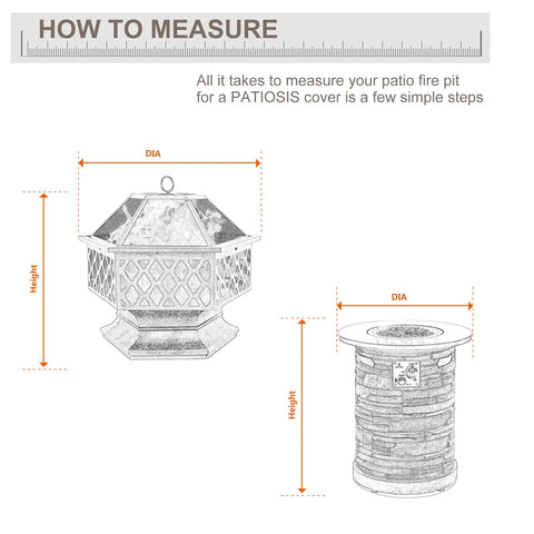 Guide on measuring for Round Fire Pit Cover 36 Inch Built Tough Waterproof All Weather Beige 24 Inch High with air vent.