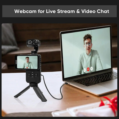 Handheld Gimbal Camcorder With 3-Axis Stabilization, 3.5 Inch Rotating Touch Screen used as webcam for live streaming