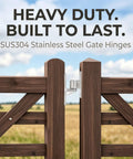 Beefy Heavy Duty Gate Hinges Set, 304 Stainless Steel, Five Eighth Inch Pin, Wall Mount, One Piece Casting, 600 Lb Capacity, Includes Two Female And Two Male Hinges For Farm Ranch Fence Garden Barn Shed Warehouse on wooden gate