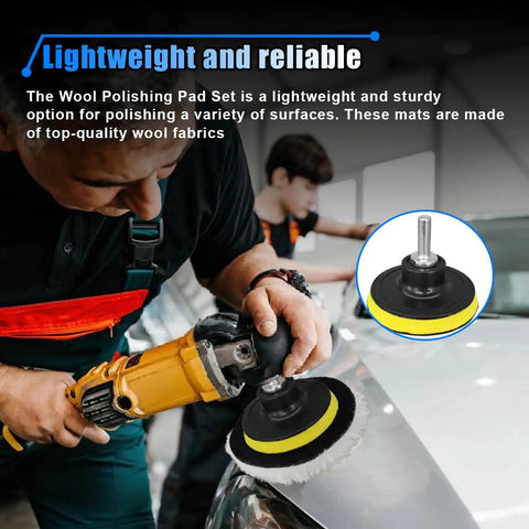 Person using Pro Wool Polishing Pad Kit For Auto Detailing And Waxing Includes Five 3.92 Inch Buffing Pads on car surface