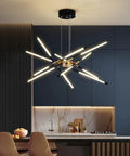 Modern gold sputnik LED chandelier pendant light fixture in kitchen setting, showcasing golden sputnik LED chandelier design.