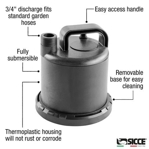 Ultra Zero 793 GPH Multi Purpose Water Pump With Garden Hose Connection And Portable Handle, thermoplastic, submersible