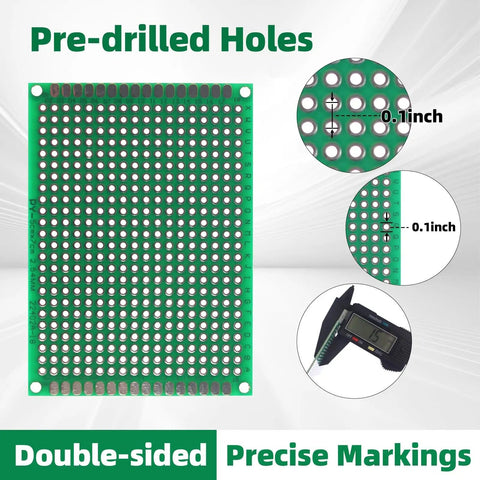 Double Sided PCB Board Kit With 4 Sizes And 365Pcs Pack showing pre-drilled holes and precise markings for prototyping
