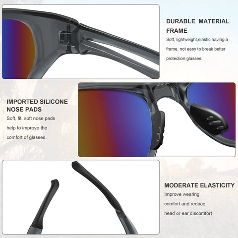 Close-up of 12 Pack Wraparound Safety Glasses Goggles ANSI Z87.1 Impact Resistant with silicone nose pads and elastic frame.